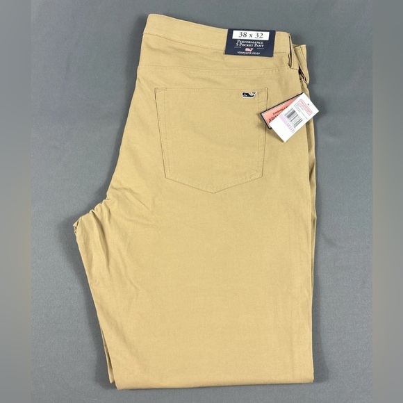 Vineyard Vines Golf Pants Performance 5-Pocket 38 x 32 Ridge Khaki Cotton Nylon - Picture 1 of 8